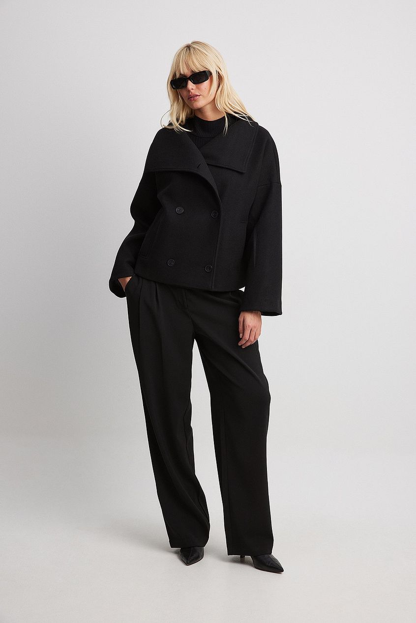 Elsie | Wool Blend Cropped Coat with Double Breasted Front