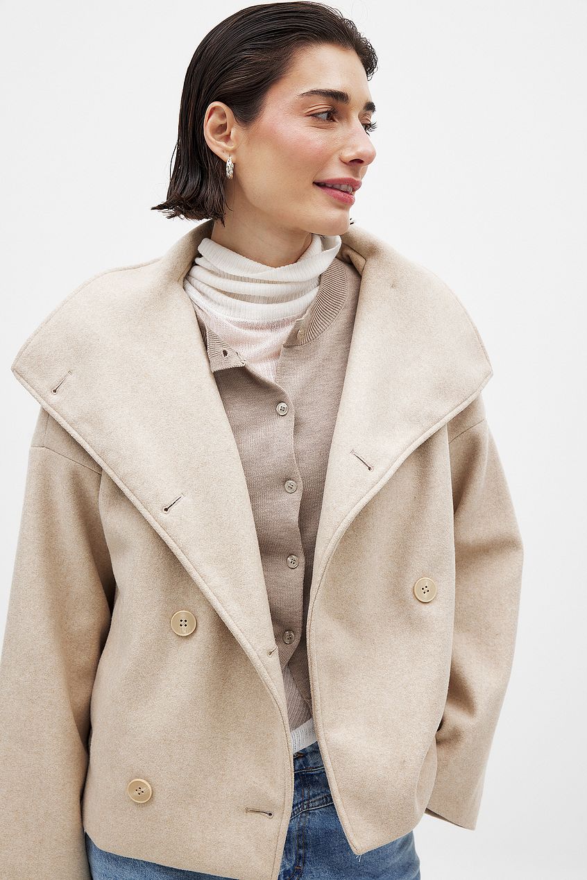 Elsie | Wool Blend Cropped Coat with Double Breasted Front