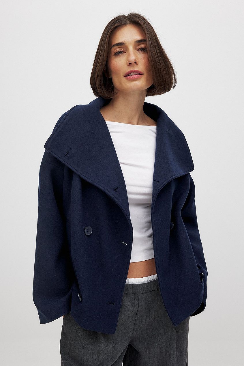 Elsie | Wool Blend Cropped Coat with Double Breasted Front