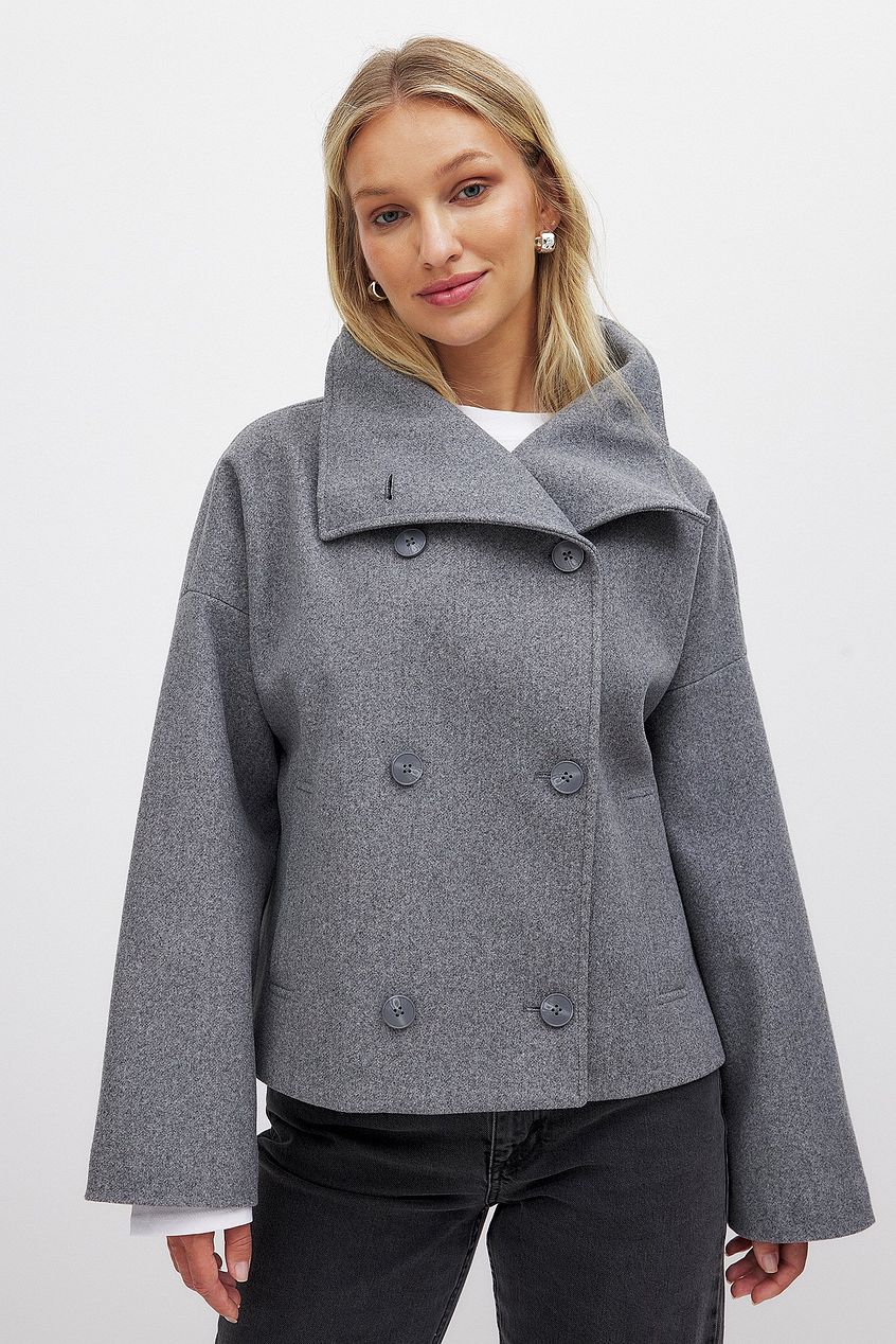 Elsie | Wool Blend Cropped Coat with Double Breasted Front