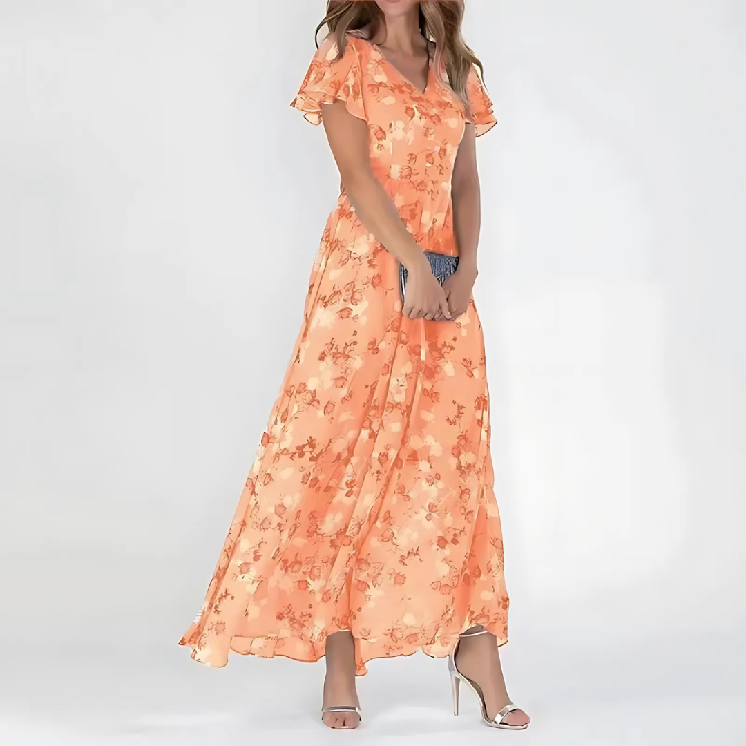 Penelope | Floral Chiffon Flutter Sleeve Wedding Guest Dress
