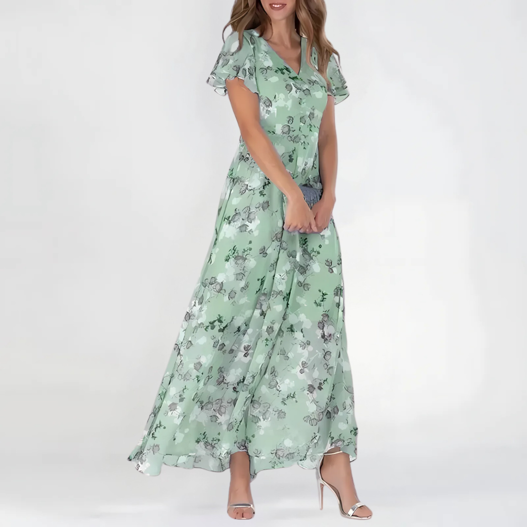 Penelope | Floral Chiffon Flutter Sleeve Wedding Guest Dress