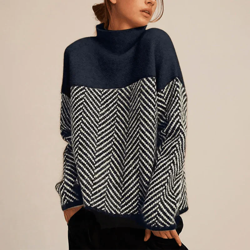 Charlotte | High Neck Herringbone Knit Sweater