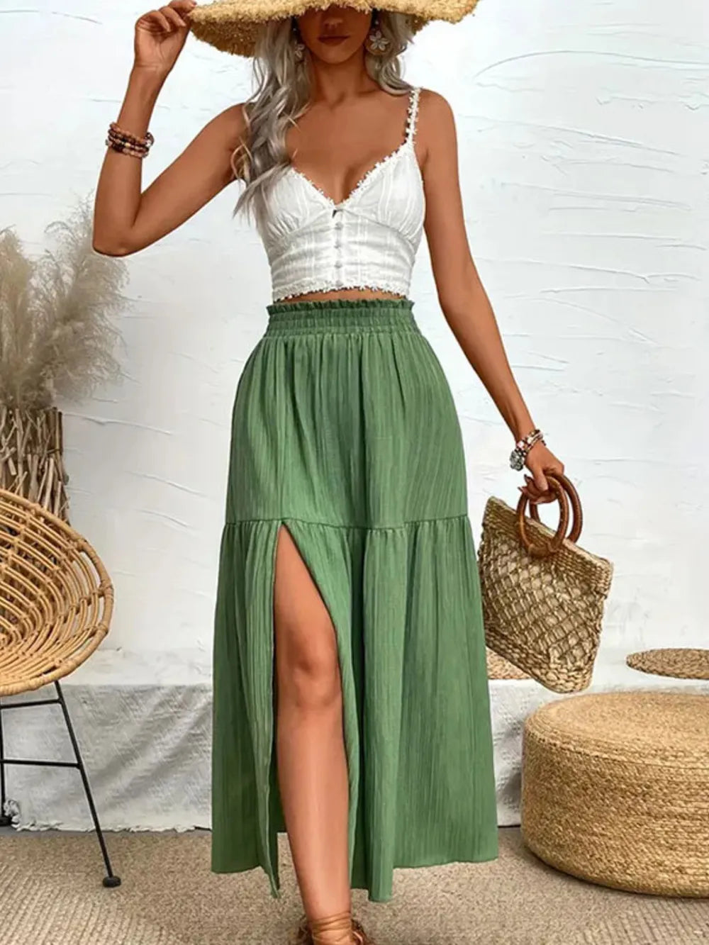 Lila | Tiered High Slit Midi Skirt