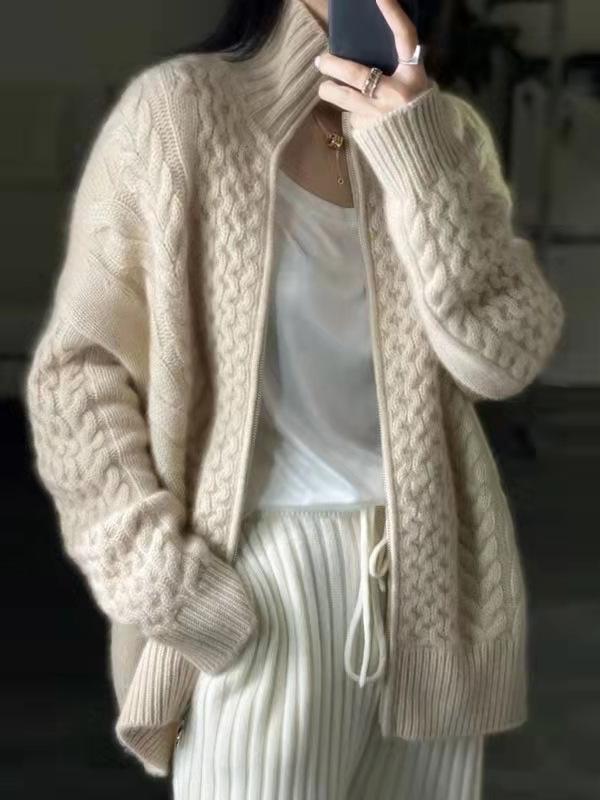 Georgia | Wool Cable Knit Zip Cardigan