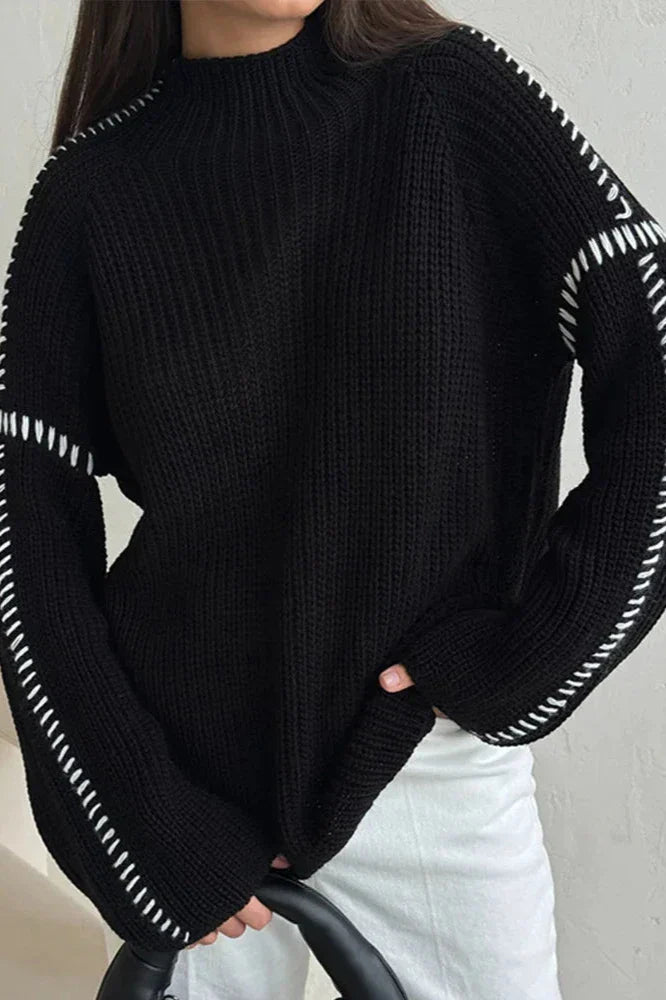 Madeline | Oversized Contrast Stitch Knit Jumper