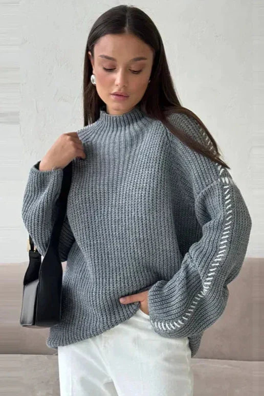 Madeline | Oversized Contrast Stitch Knit Jumper