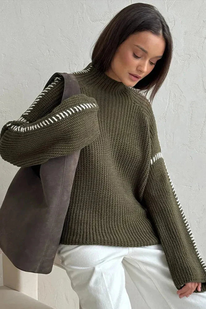 Madeline | Oversized Contrast Stitch Knit Jumper