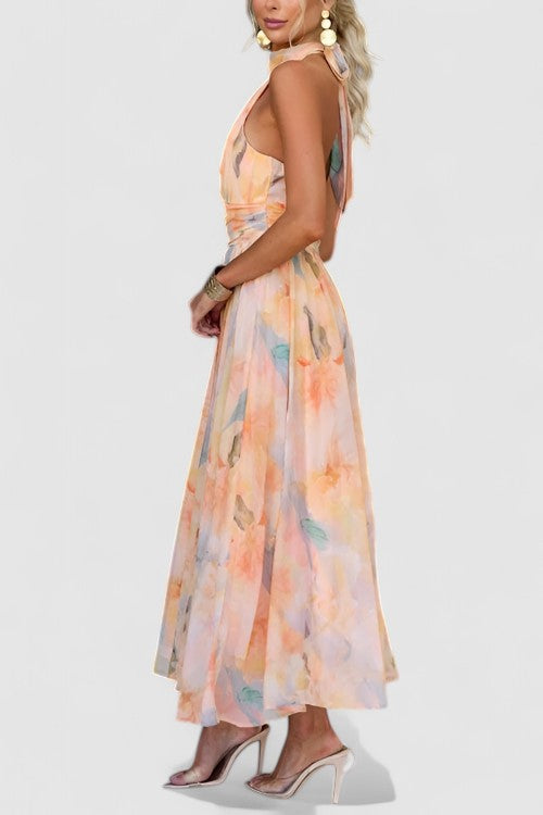 Olivia | Halter Neck Floral Wedding Guest Dress