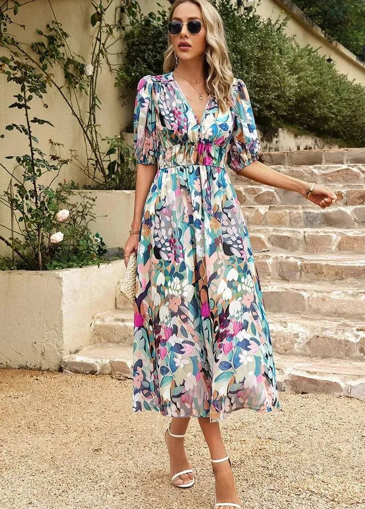 Sophie | Floral V Neck Midi Party Dress