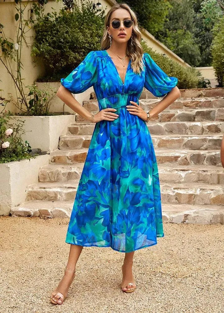 Sophie | Floral V Neck Midi Party Dress