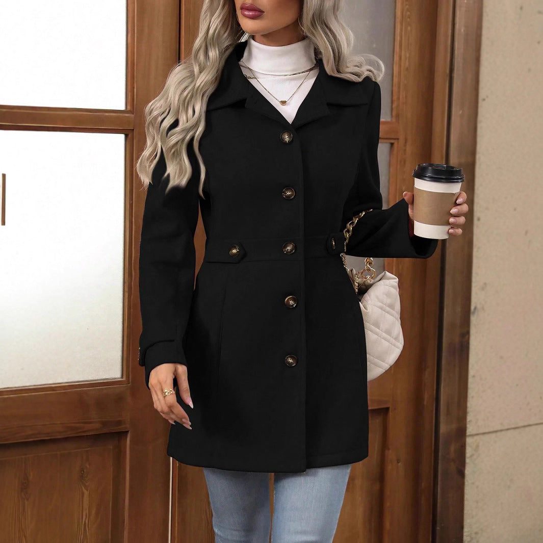 Millie | Wool Blend Mid Length Coat with Button Front
