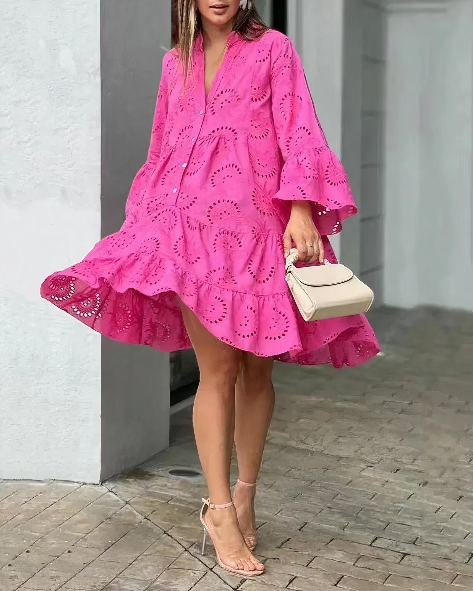 Abigail | Lace V Neck Shirt Dress