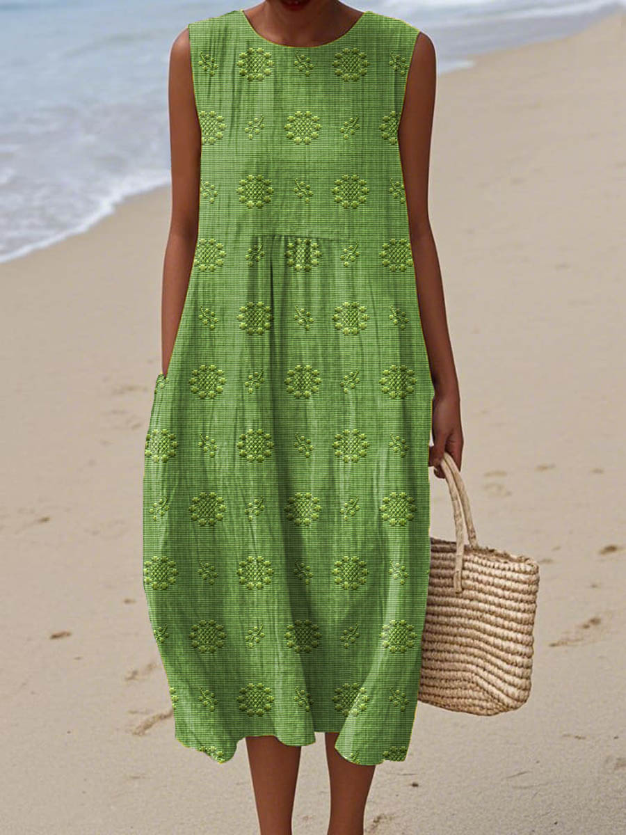 Charlotte | Sleeveless Cotton Midi Dress with Pockets