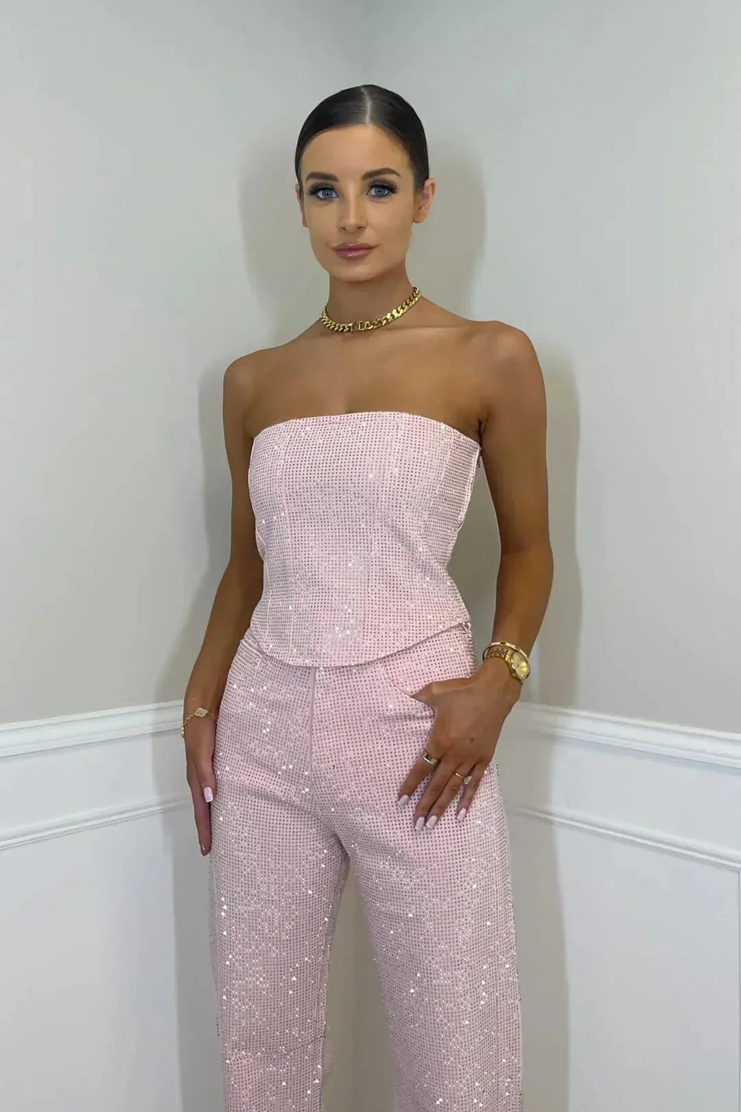 Stella | Glitter High-Waist Trouser Set with Shimmering Top