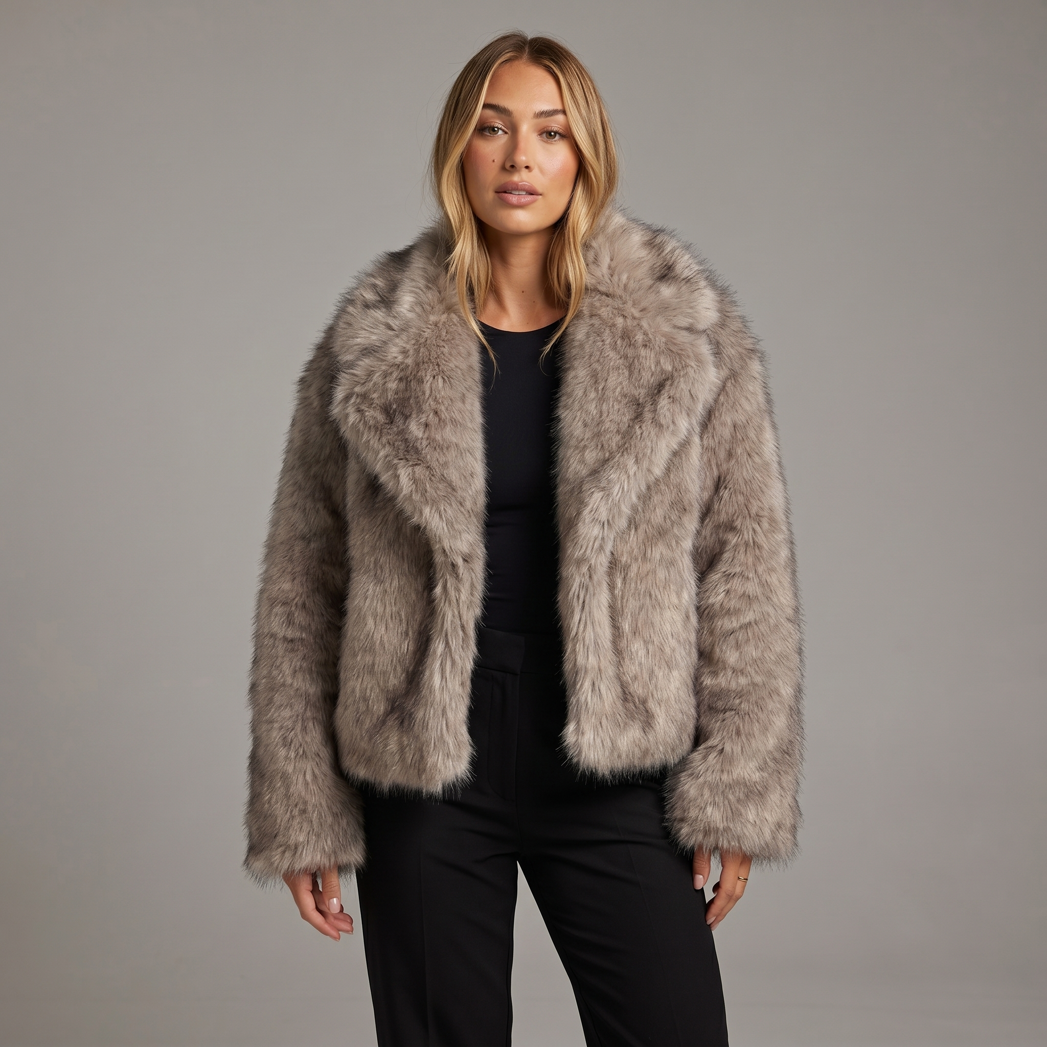 Rosalind | Wide-Lapel Faux Fur Coat