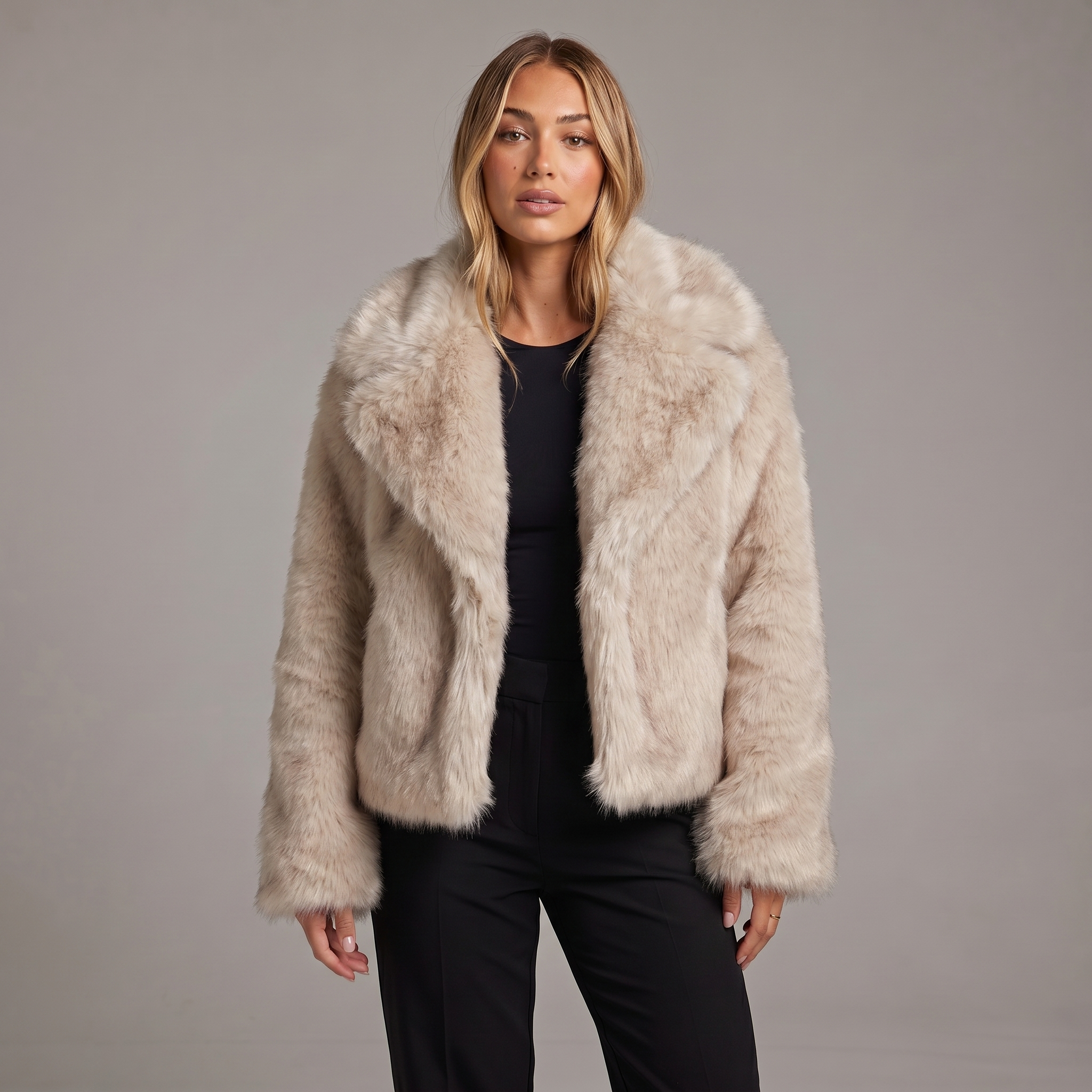 Rosalind | Wide-Lapel Faux Fur Coat