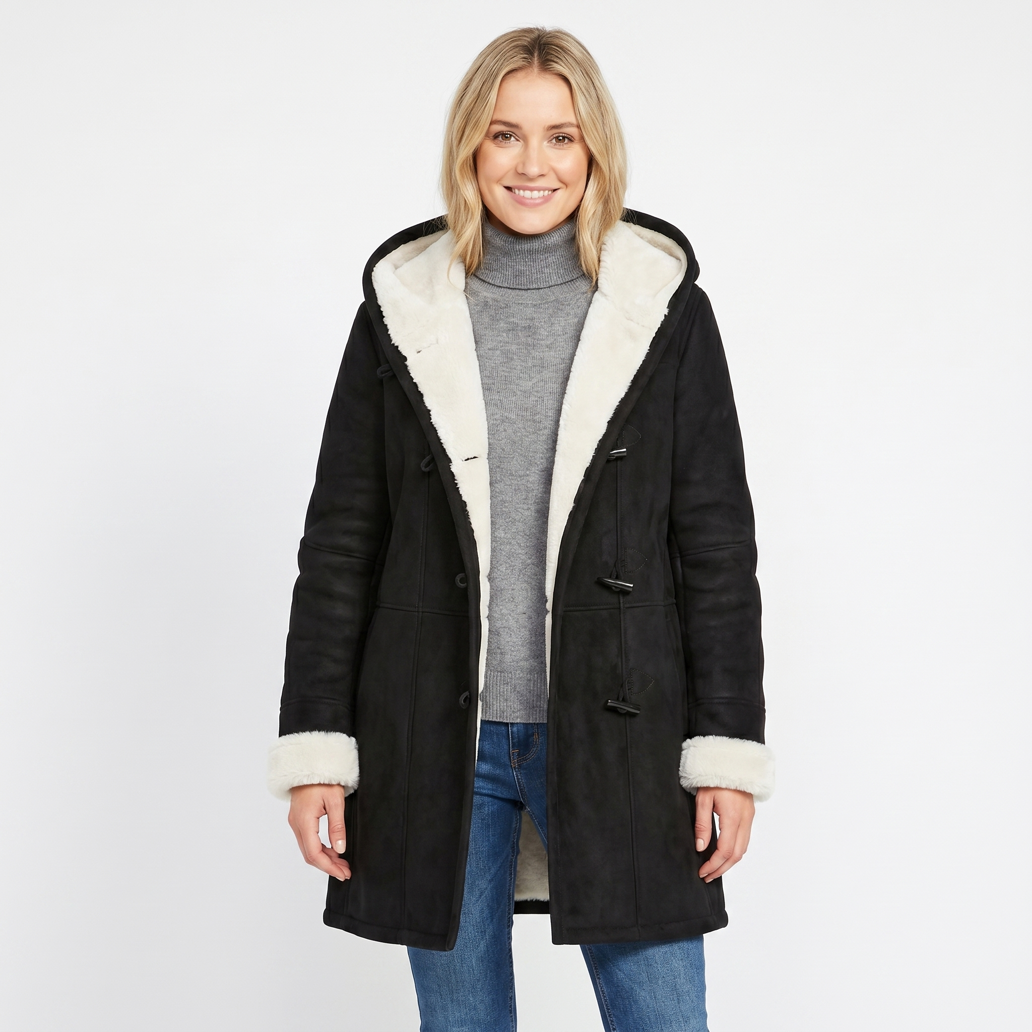 Saskia | Suede Hooded Shearling Coat