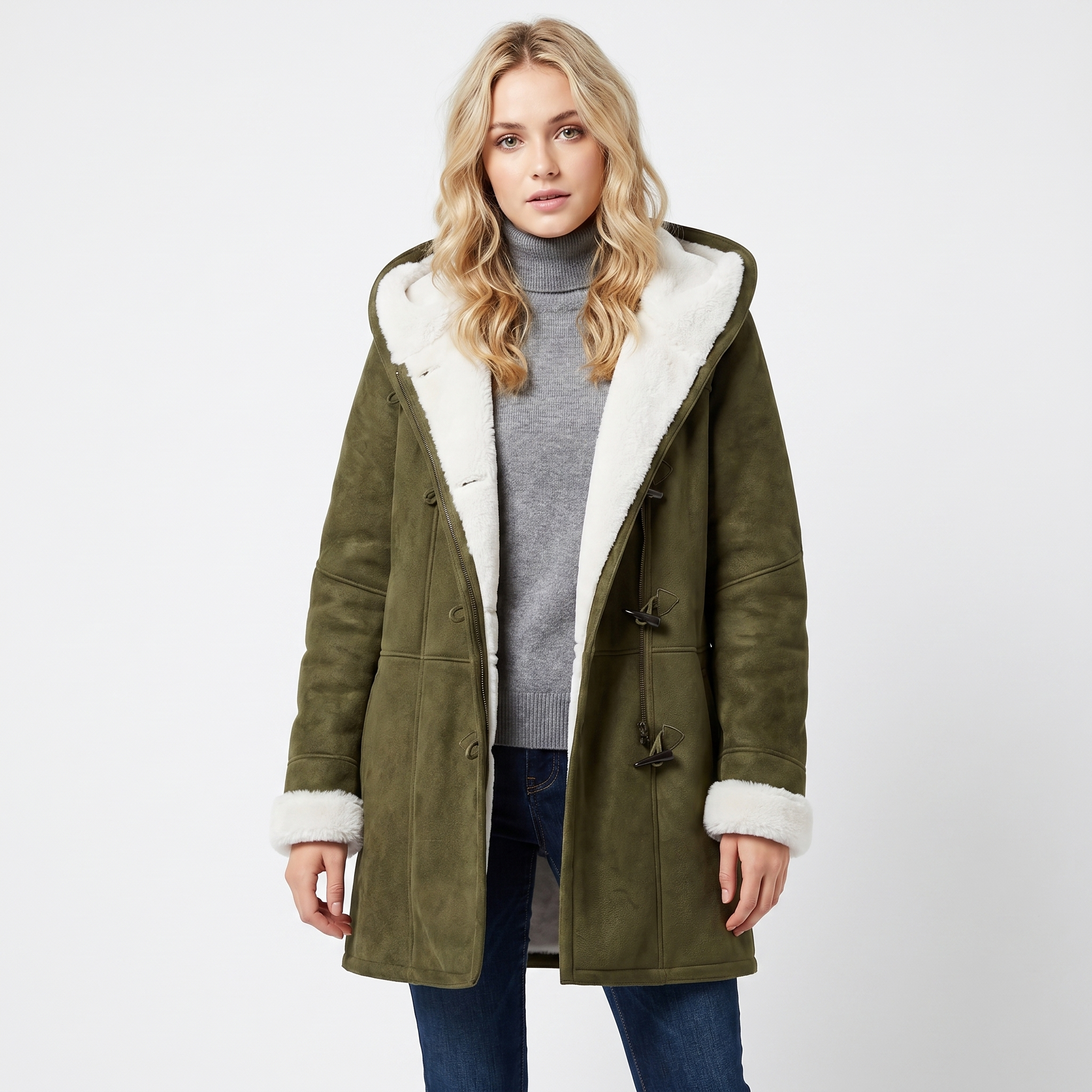 Saskia | Suede Hooded Shearling Coat