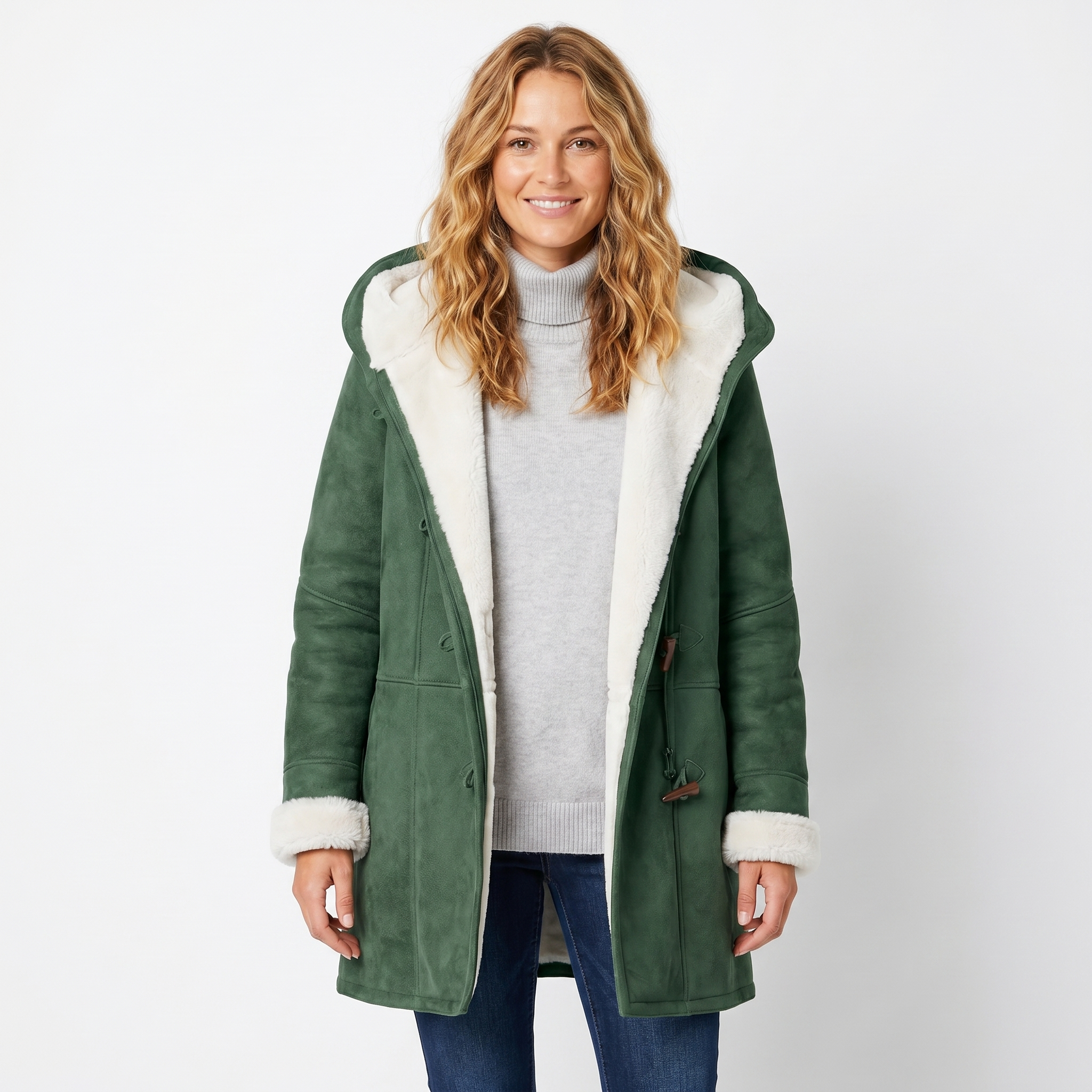 Saskia | Suede Hooded Shearling Coat