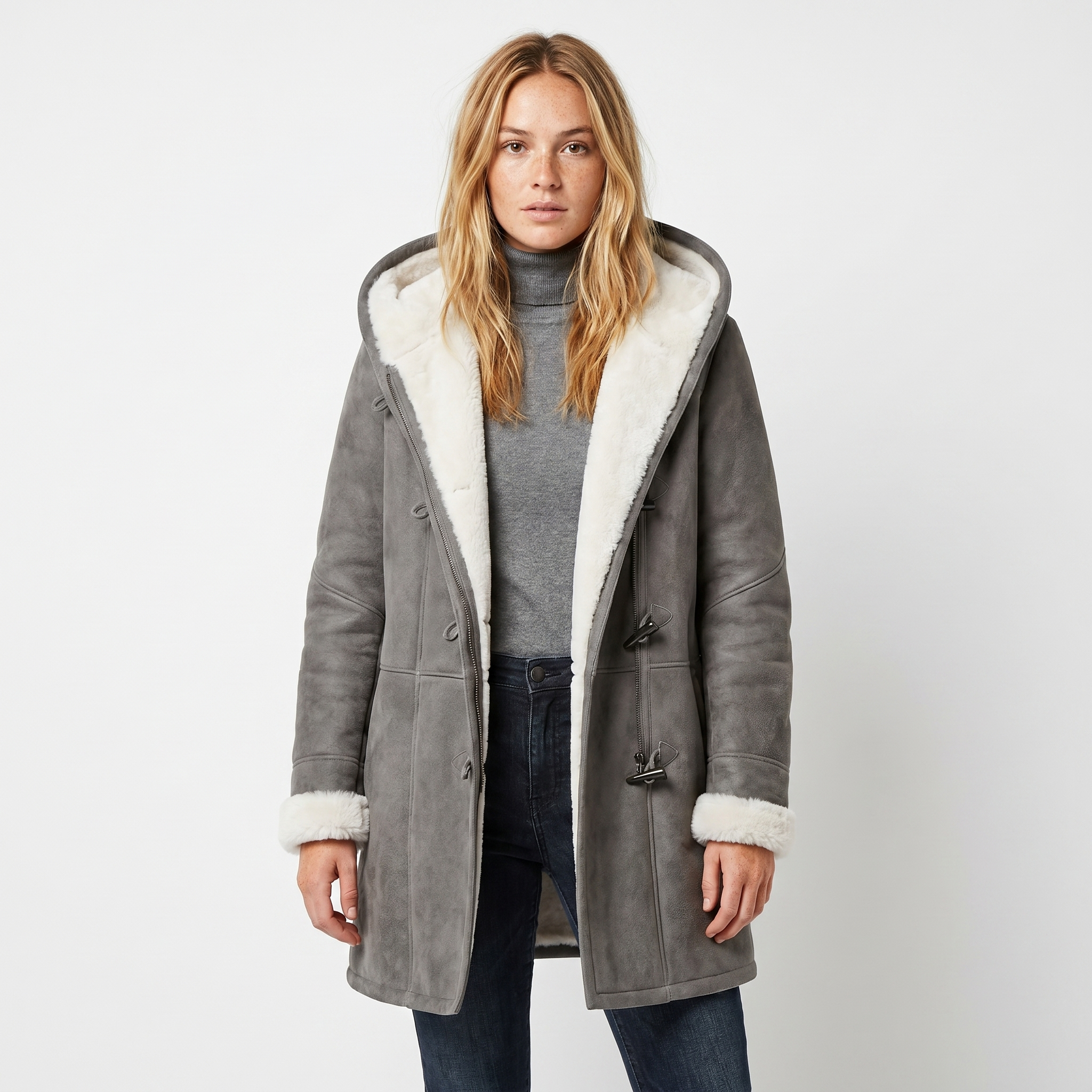 Saskia | Suede Hooded Shearling Coat