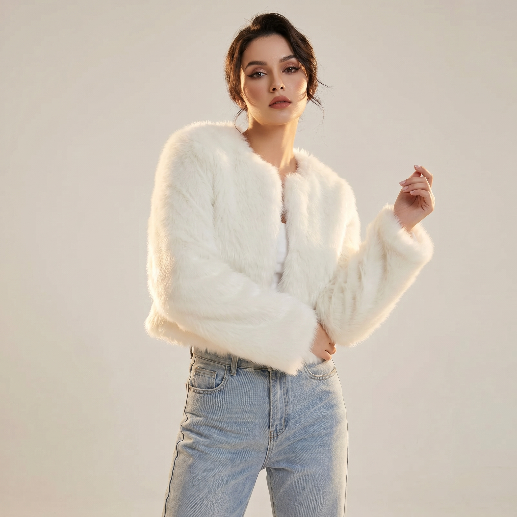 Celeste | Cropped Faux Fur Cardigan
