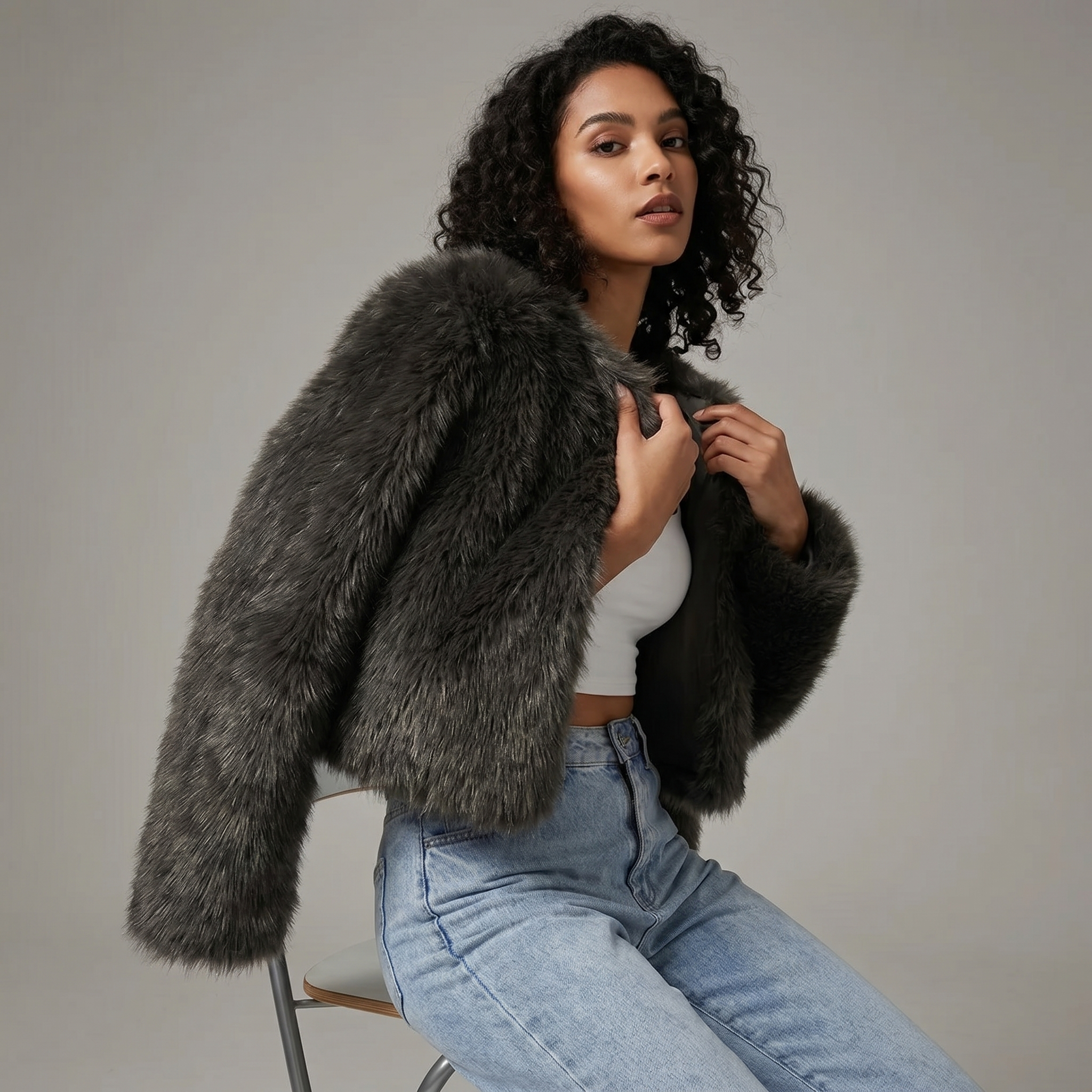 Celeste | Cropped Faux Fur Cardigan