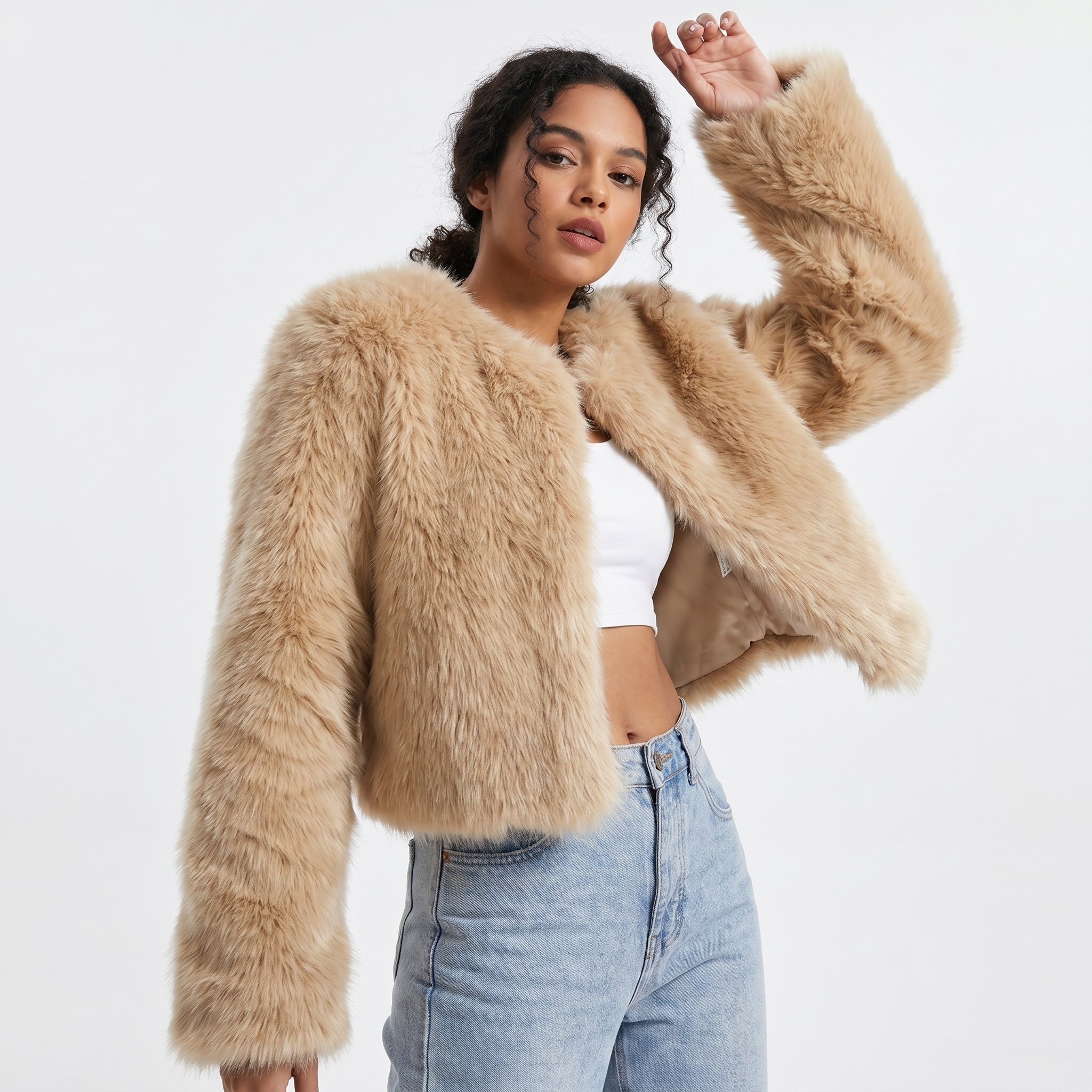Celeste | Cropped Faux Fur Cardigan