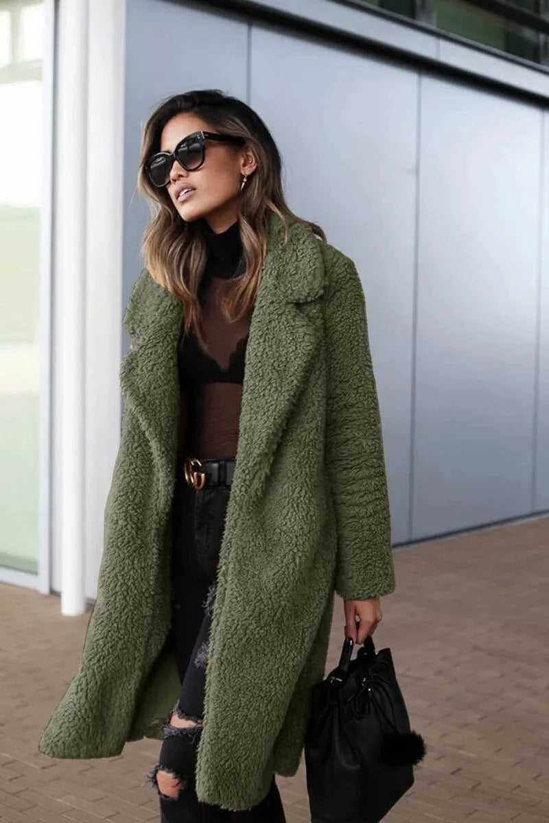 Harriet | Long Teddy Fleece Coat with Oversized Collar