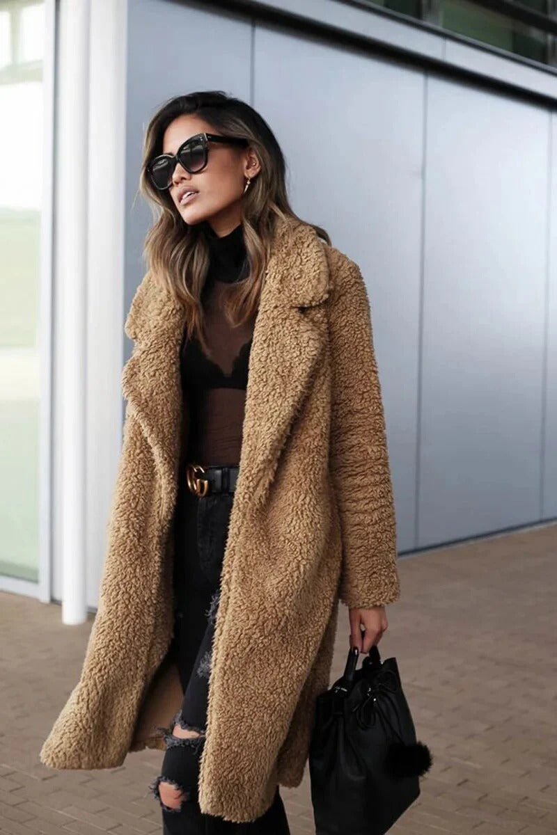 Harriet | Long Teddy Fleece Coat with Oversized Collar