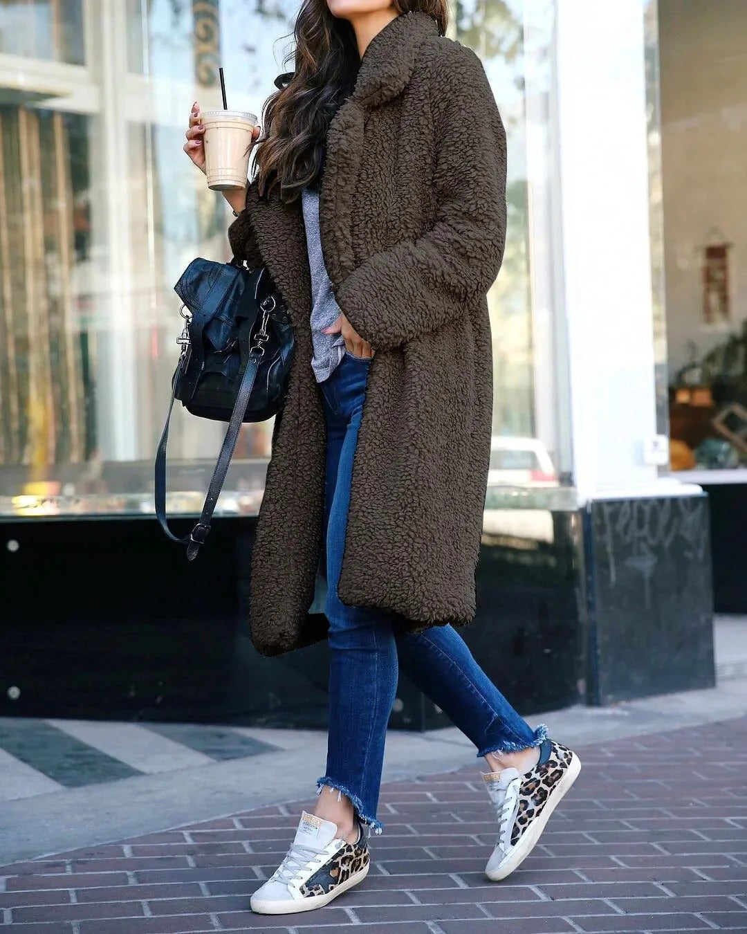 Harriet | Long Teddy Fleece Coat with Oversized Collar