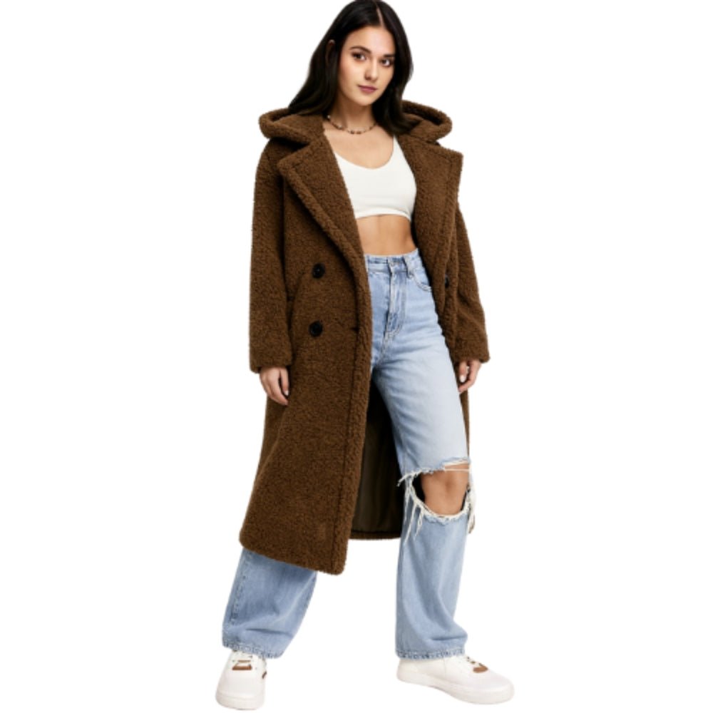 April | Hooded Double-Breasted Teddy Coat