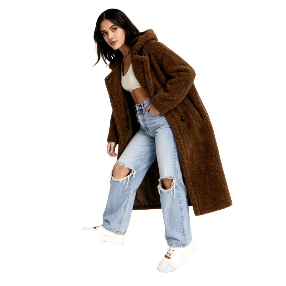 April | Hooded Double-Breasted Teddy Coat