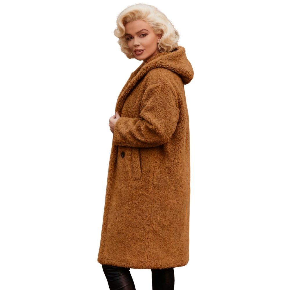 April | Hooded Double-Breasted Teddy Coat