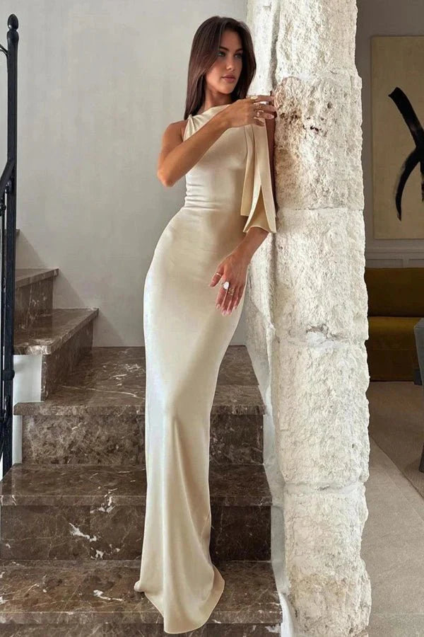 Audrey | Satin Maxi Dress One Shoulder Formal