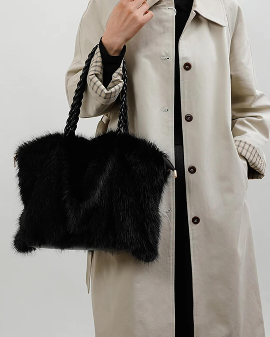 Amelia | Faux Fur Tote Bag with Chain Detail